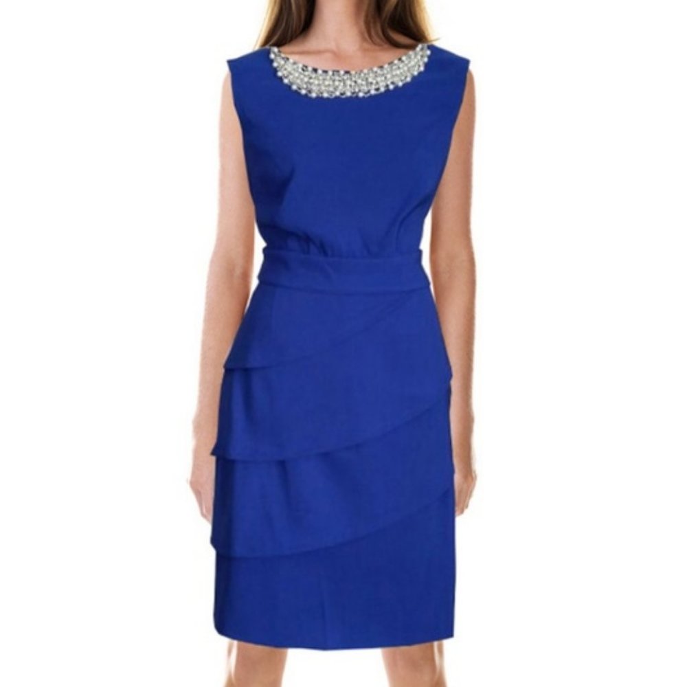 Tiered Sheath Dress Blue Collar